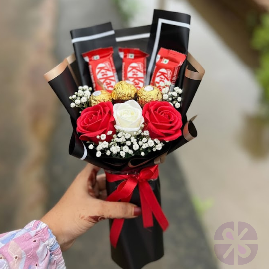 The Classic Contrast KitKat, Ferrero Rocher & Rose Small Bouquet
