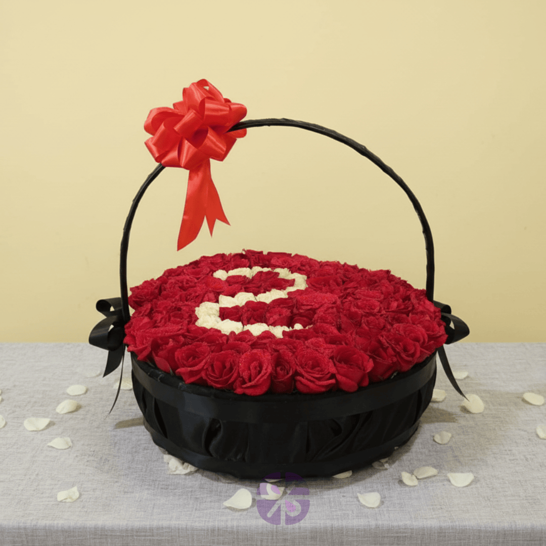 Grand Love Personalized Fresh Red Rose Basket
