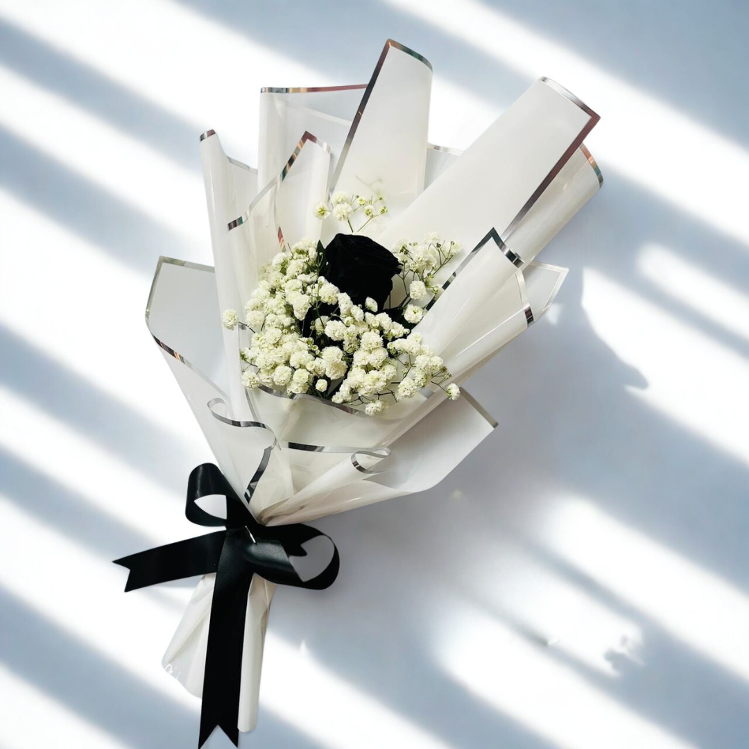 Black Rose & Baby's Breath Bouquet