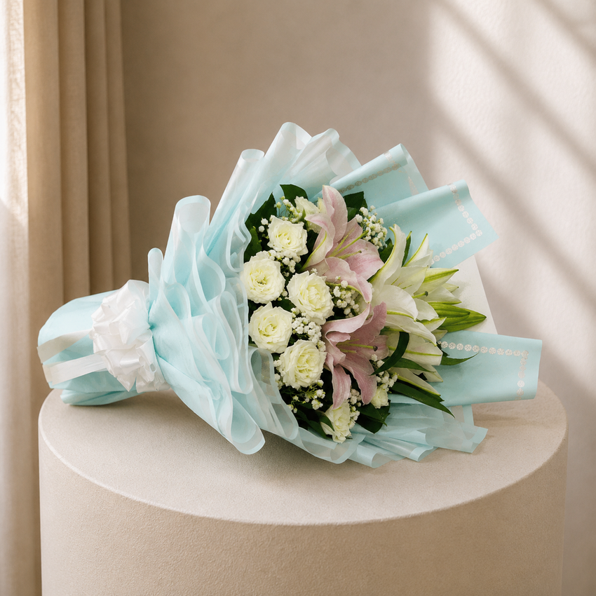A Serene Lily & Rose Bouquet